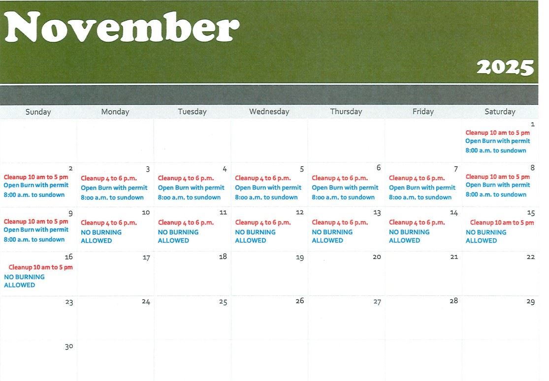 Fall 2025 Cleanup Calendar